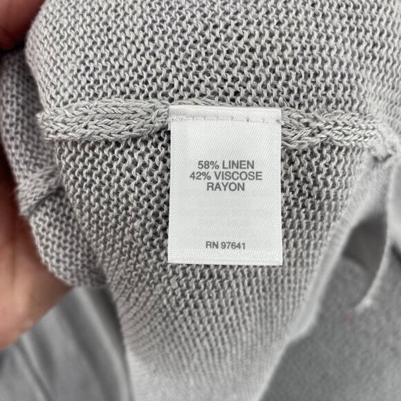 J Jill Sweater Womens L Gray Linen Blend Long Cardigan Loose Knit Pockets Casual - Picture 6 of 10